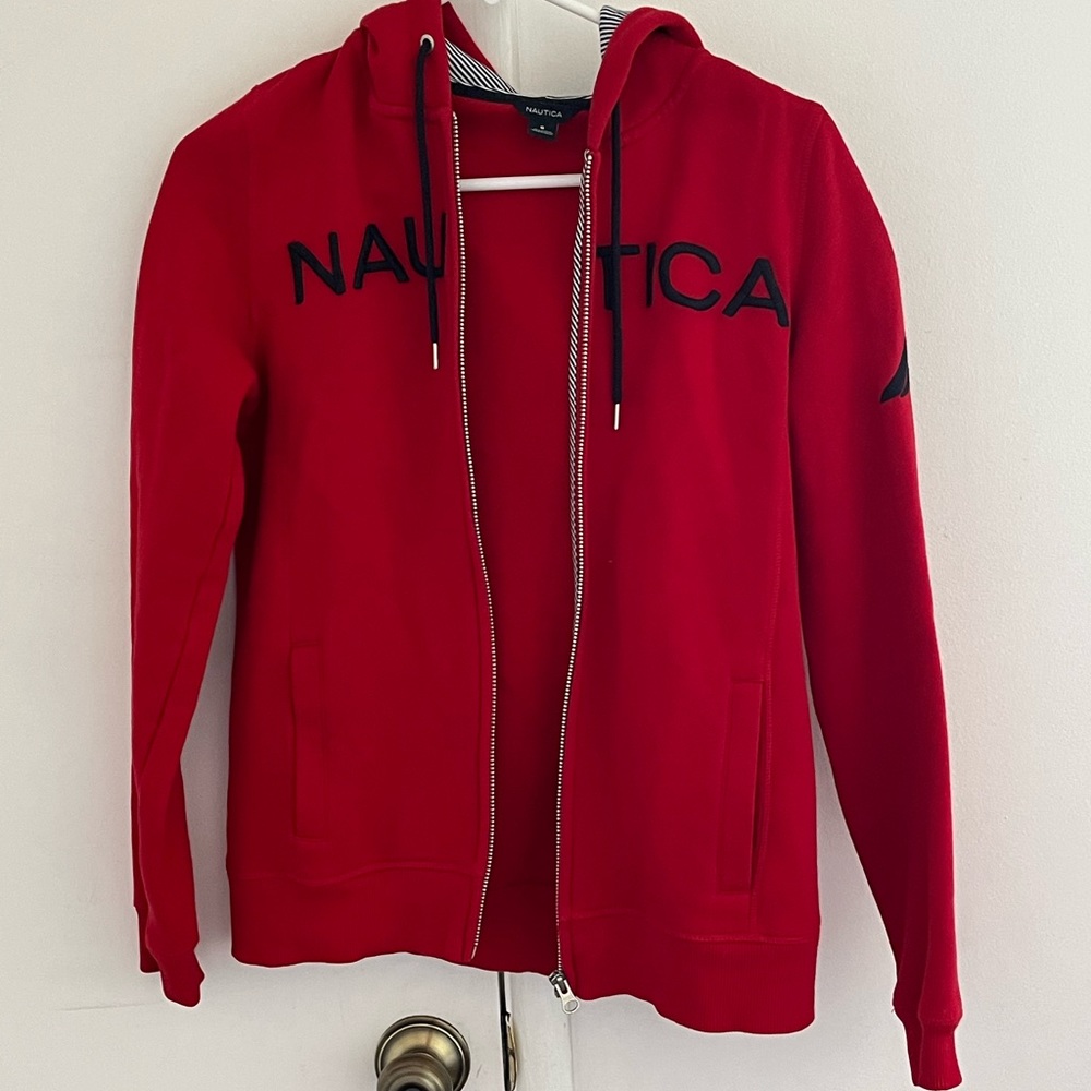 Nautica Logo Red Navy Jacket Hoodie Womens Size Small
